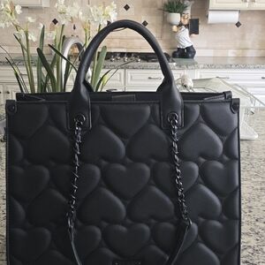 Elegant Betsey Johnson Black Heart-Quilted Tote/Laptop Bag